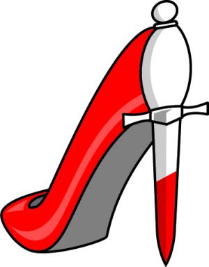 Illustration of a scarlet stiletto shoe with dagger heel