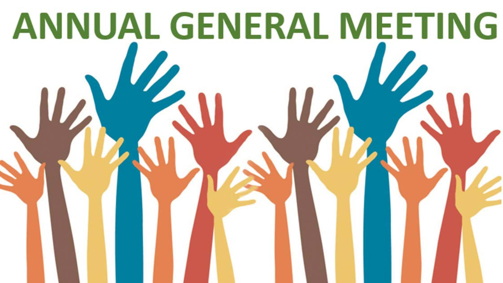 Lots of hands raised up with the title annual general meeting